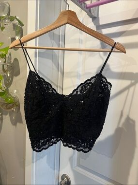 Express Black Lace Sequin Cropped Tank top
